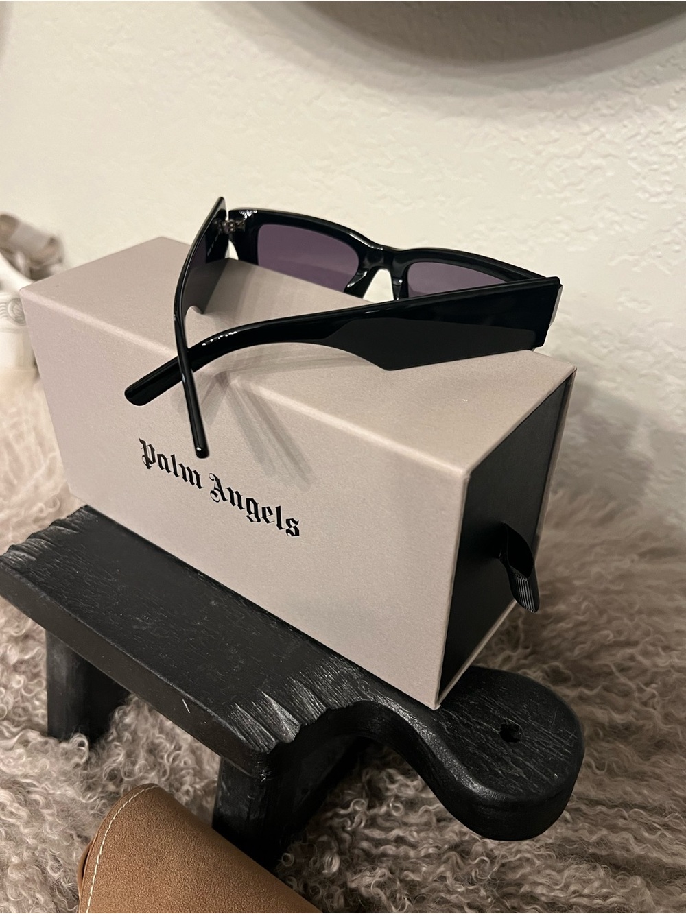 Palm Angels Black Rectangular Logo Sunglasses with White Script - Picture 6 of 7